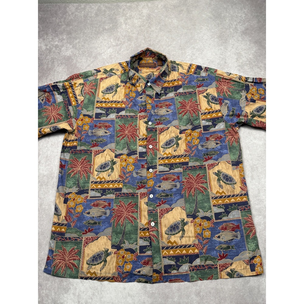 VTG Tori Richard Hawaiian Aloha Shirt Mens L‎ Made in Hawaii Fish Turtle Palm